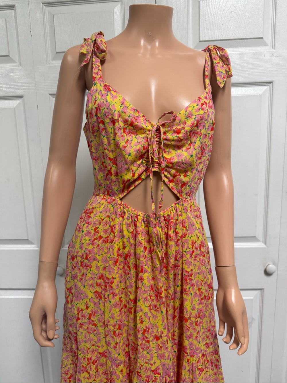 Banjanan Pink and Yellow Floral Tie-Front Maxi Dress Women’s Size Small - Picture 13 of 15